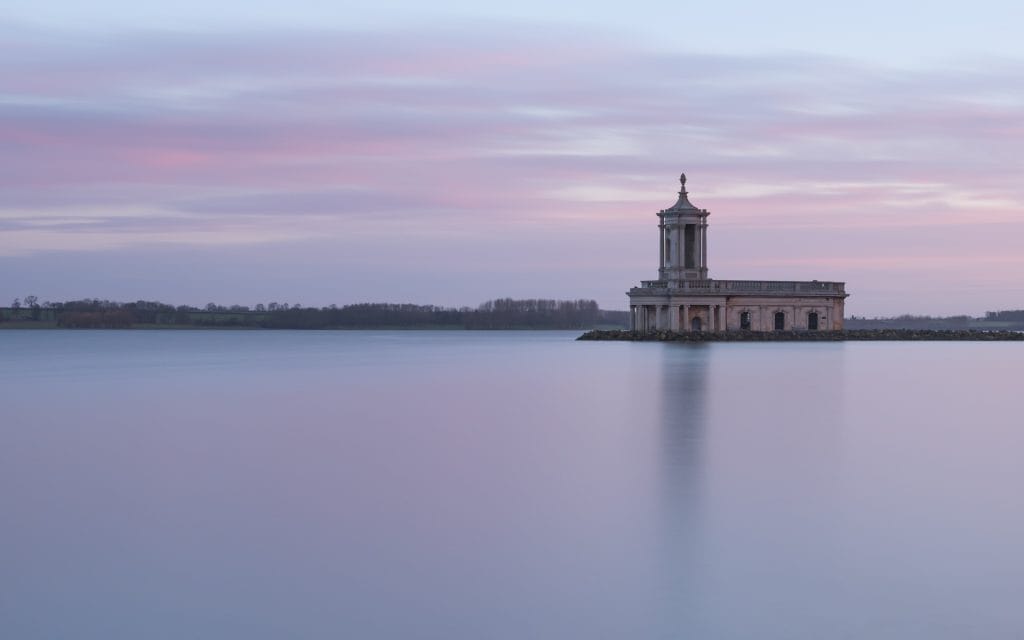 _DSC7277-2 Normanton church, Rutland water, pick and blue sunset hues