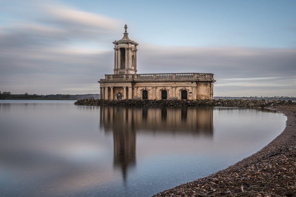 _DSC7294 Normanton church, Rutland water, reflected in water surface