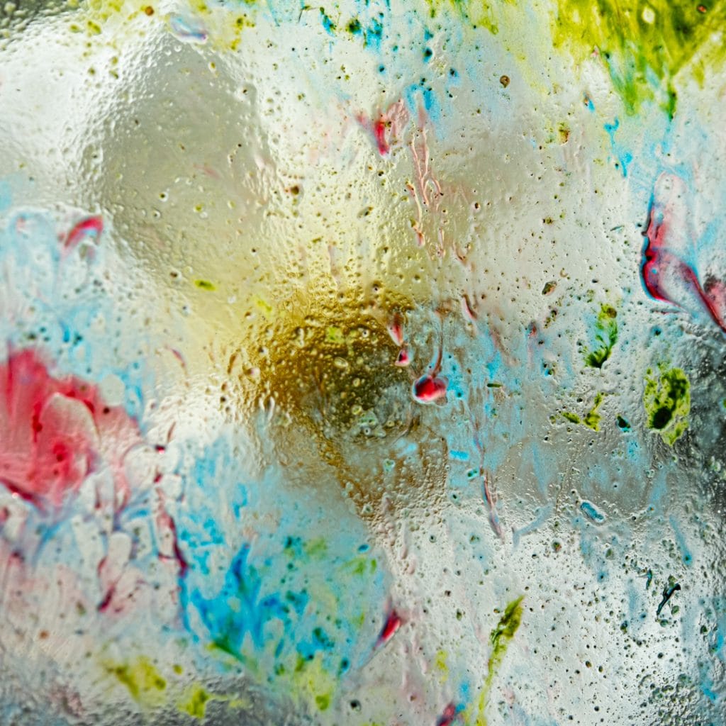 DSFF0108 Photo of abstract art piece - white, gold, red, green and blue colours