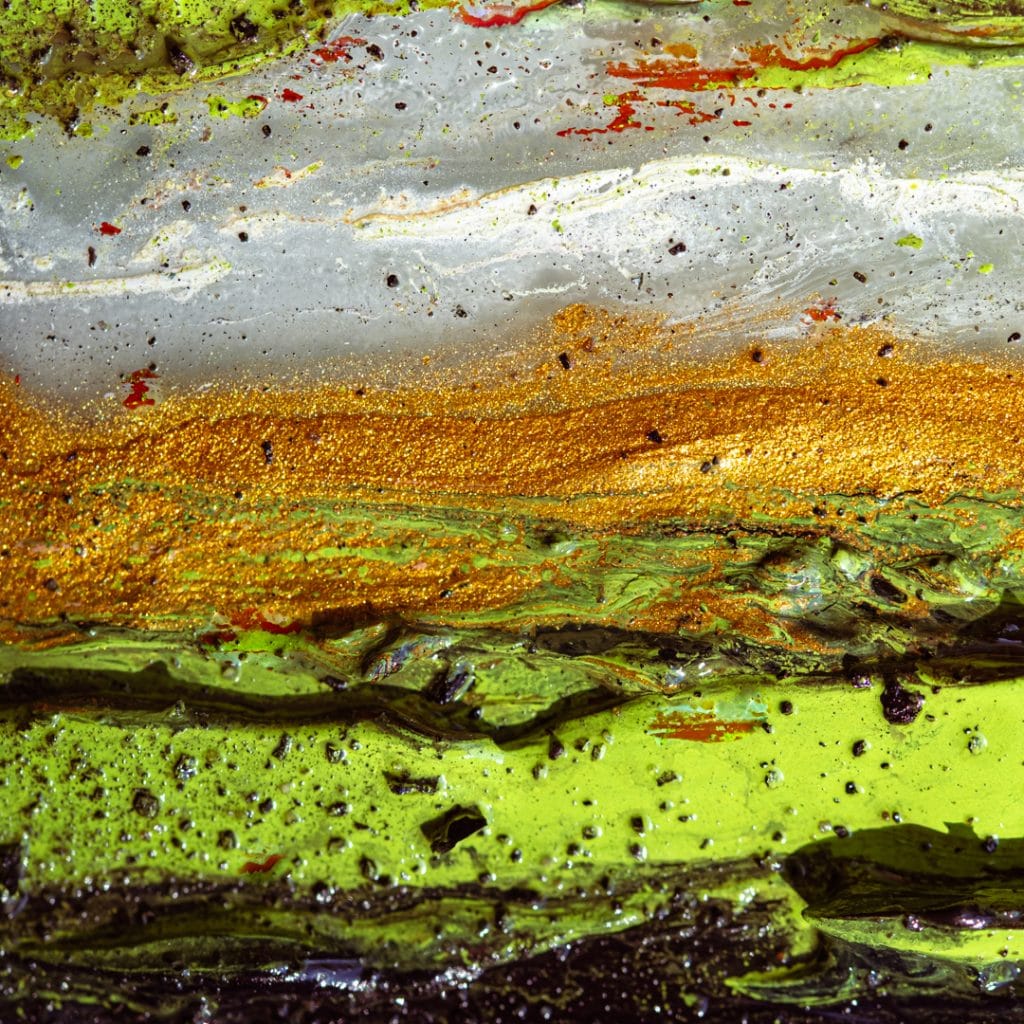 DSFF0376 Photo of abstract art piece - silver, red, gold and green colours